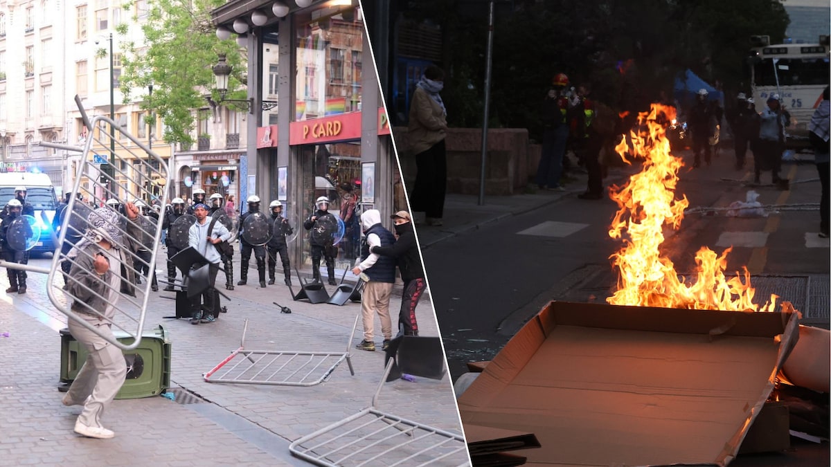 Video | Relschoppers stichten brandjes en vernielen spullen in Brussel Video | Relschoppers stichten brandjes en vernielen spullen in Brussel